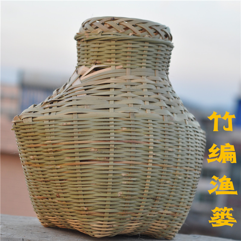 精品壮乡特色竹篓鱼篓手工编织竹灯罩螃蟹海鲜篮修饰花瓶茶篓包邮