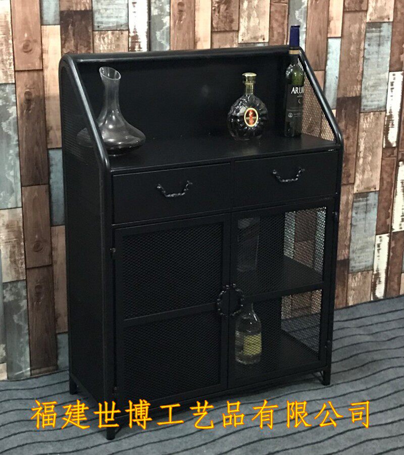 loft欧式乡村复古铁艺橱柜储物餐边柜餐厅双门酒吧酒柜备餐台