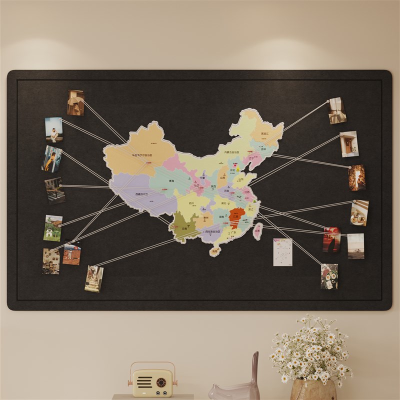 中国旅行照片墙毛毡墙贴旅游足迹打卡地图挂图画客厅办公室装饰画