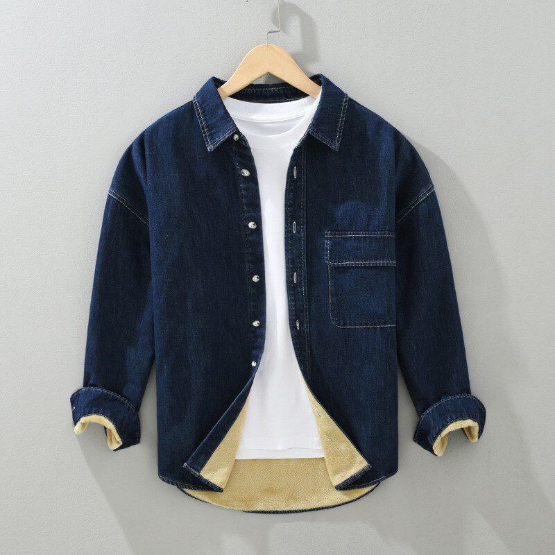 保暖牛仔衬衫外套男秋冬款加绒加厚2023新款长袖大码打底内搭衬衣