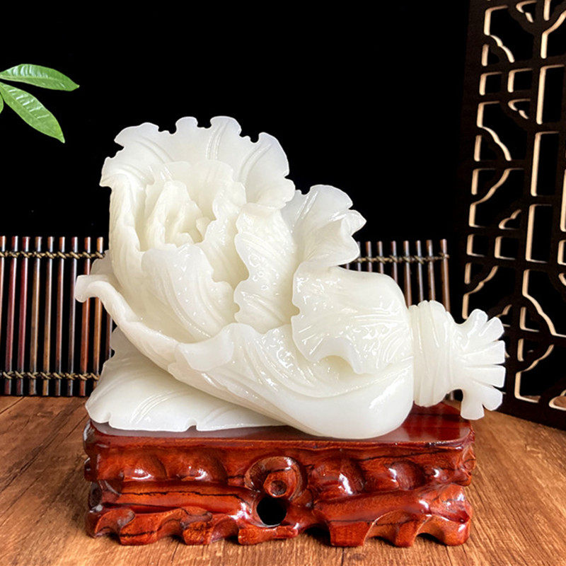 天然玉石白菜摆件手工雕刻玄关办公室装饰店铺开业乔迁送礼品招财