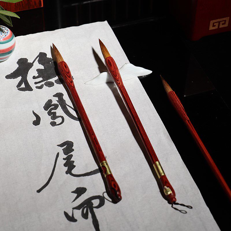 轩义堂狼毫毛笔8支套装红檀木纯狼毫书法湖笔高档文房四宝楷隶颜
