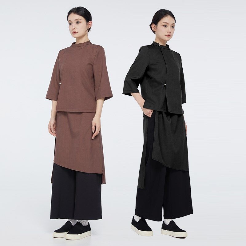 新款2024高端新中式餐厅饭店茶楼前台收银员服务员工作服连衣裙