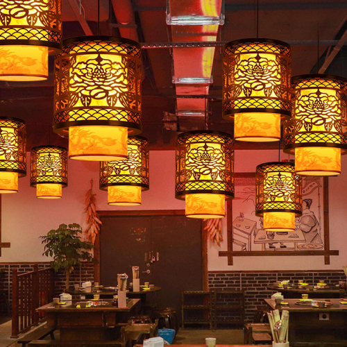 中式吊灯仿古实木灯具茶楼餐厅餐馆走廊饭店中国风雕花小灯笼吊灯