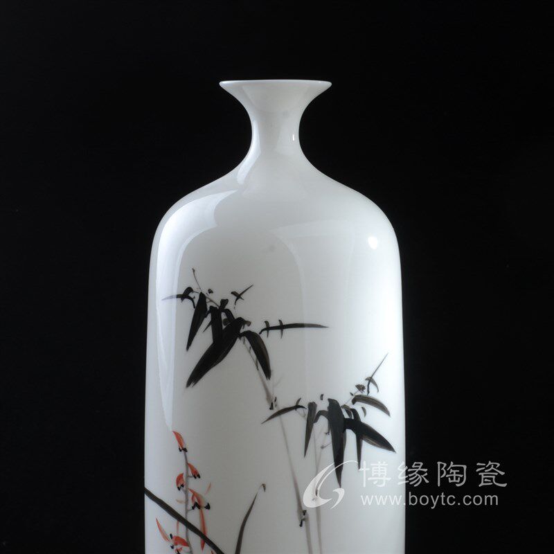 手绘竹高风亮节陶瓷滴水瓶花瓶德化白瓷家居客厅办公室桌面摆放品