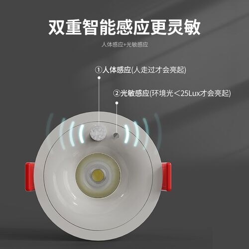 新款防眩感应筒灯窄边嵌入式过道走廊入户玄关声控人体感应灯射灯