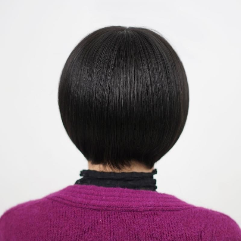 假发女短发真发全真人发自然黑色波波头中年妈妈薄款短直发全头套