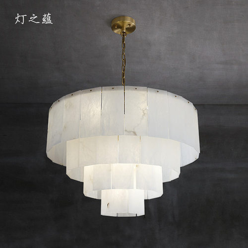 全铜法式轻奢云石吊灯设计师现代简约客厅餐厅复式楼别墅大厅灯具