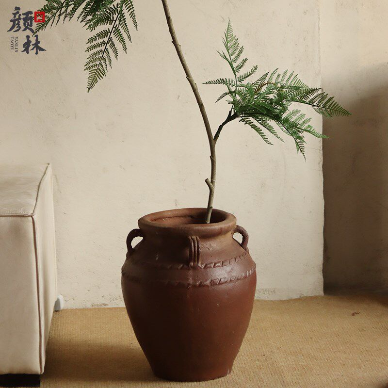 侘寂风土陶落地陶罐手工粗陶大罐民宿装饰复古摆件庭院景观绿植罐