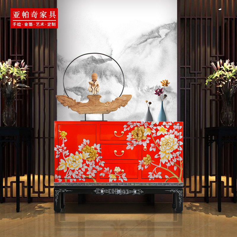 新中式玄关柜入户屏风隔断柜家用客厅进门口门厅装饰柜彩绘餐边柜