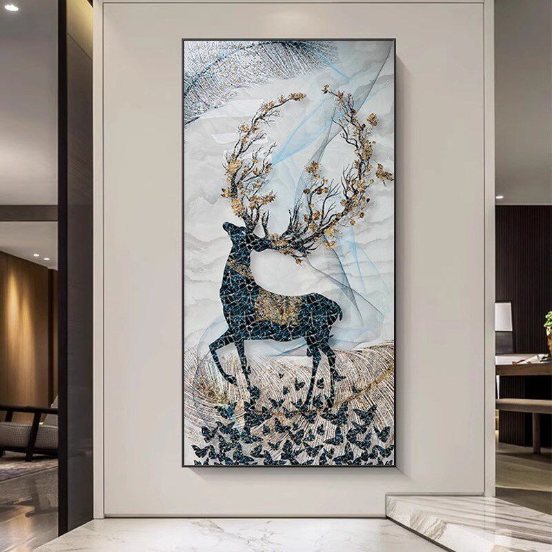 鹿的氛围灯玄关高端装饰画入户正对门壁灯画LED发光走廊过道挂画