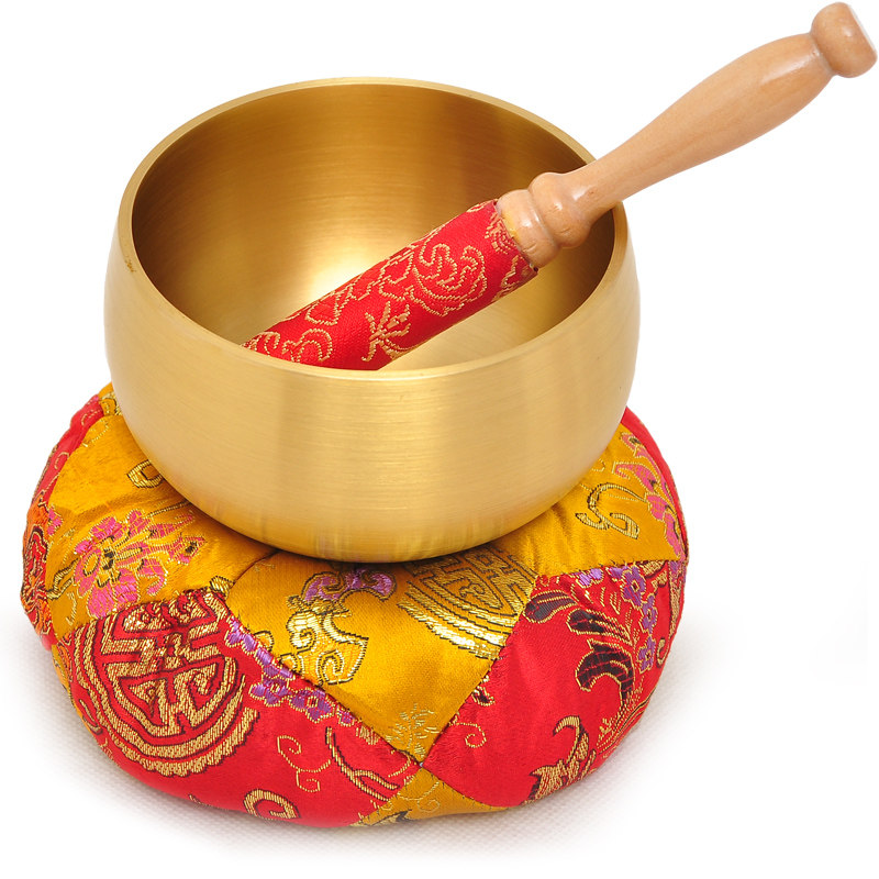 黄铜日式八吉祥铜磬莲花铜磬钵法器磬碗垫引磬长柄引庆铜庆工艺品