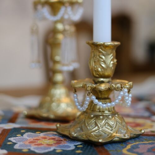复古轻奢vintage桌面装饰蜡烛台浪漫法式中古风仿铜烛台餐厅摆件