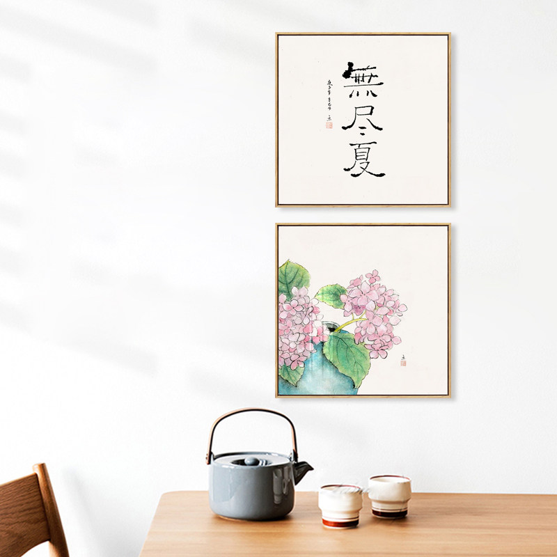 水墨宣言 茶室茶社背景墙装饰画新中式禅意荷花挂画客厅玄关壁画