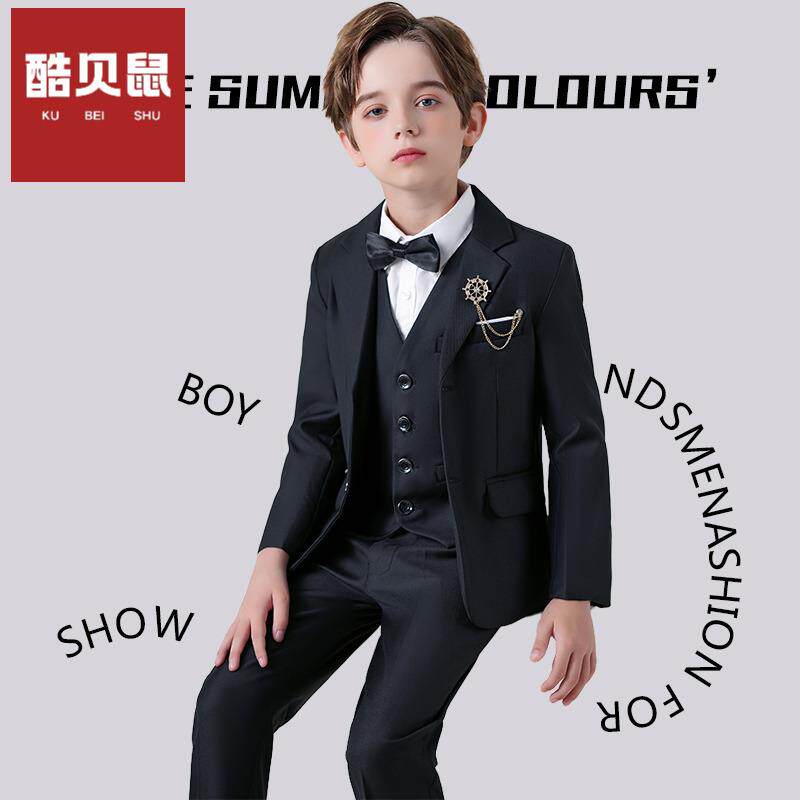儿童西装套装男童黑色英伦风花童钢琴演出服主持人礼服高端宴会