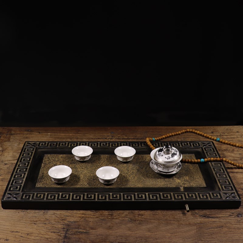 仿古石雕天然青石素面长方茶台流水茶盘中式复古装饰摆件摆设包邮