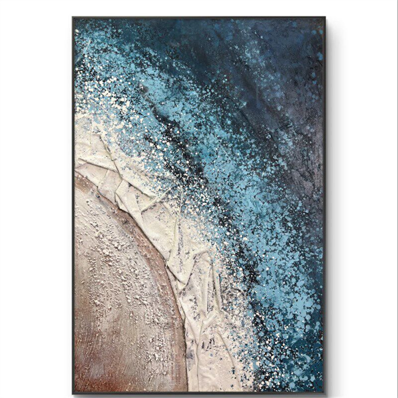 手绘油画海浪肌理玄关挂画客厅沙发背景墙落地大芬村高级感定制