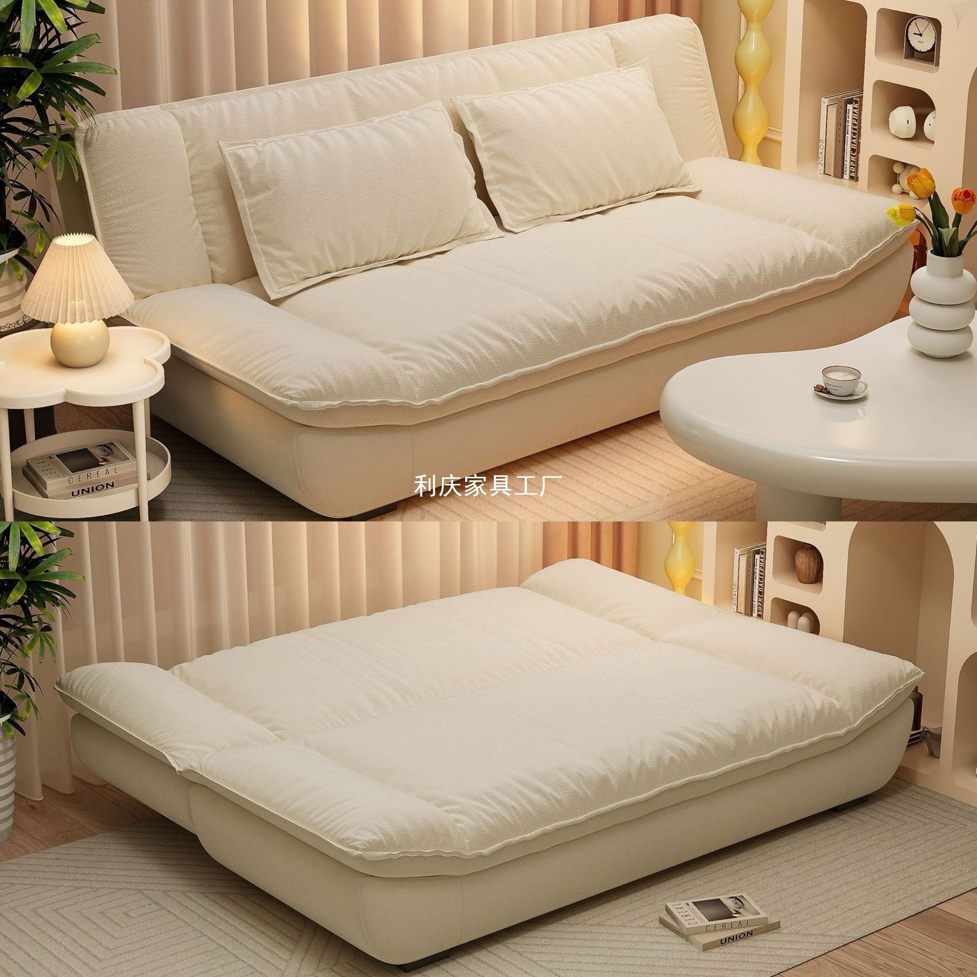 小户型可拆洗折叠布艺沙发床图片