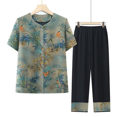 中老年人女装妈妈夏季短袖衬衫套装60岁70岁奶奶老太太夏装衣服80