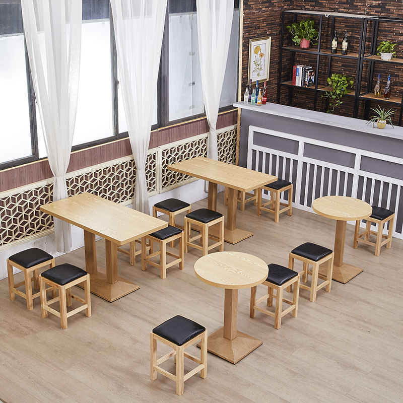 小吃店桌椅奶茶甜品店麻辣烫餐饮店面馆快餐桌椅组合实木小方凳
