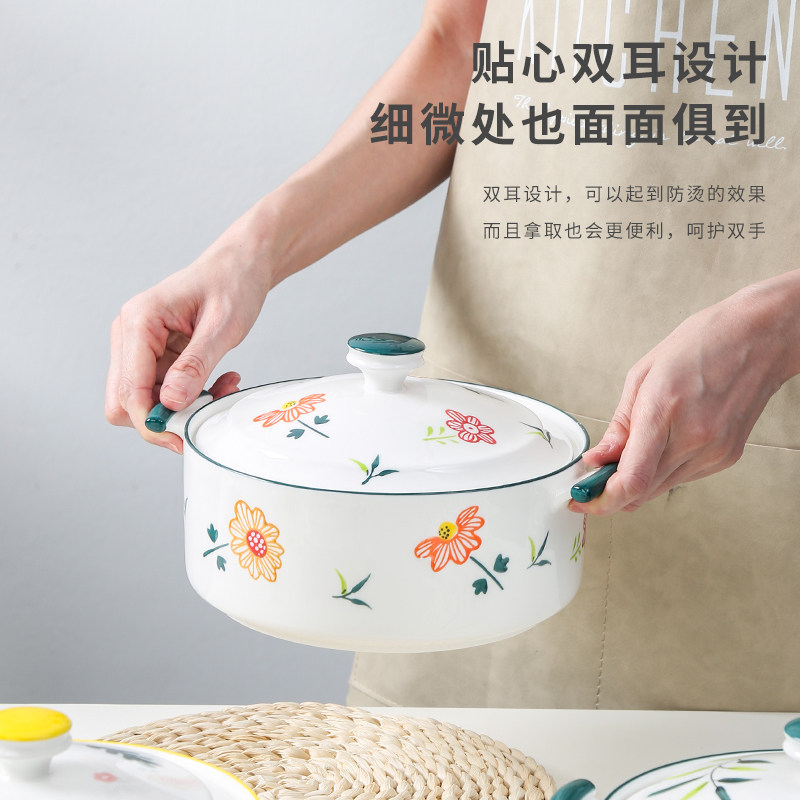 汤碗大号家用汤盆北欧餐具陶瓷碗创意个性带盖大碗微波炉专用碗