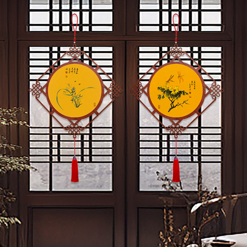 梅兰竹菊新中式中国结挂件新年吉祥装扮客厅玄关门窗背景墙装饰画