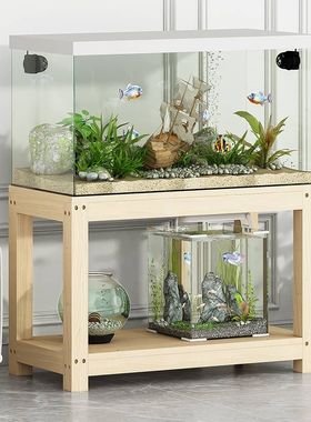 整板原木实木无漆鱼缸架子家用简易水缸支架水族箱底柜底座支持定
