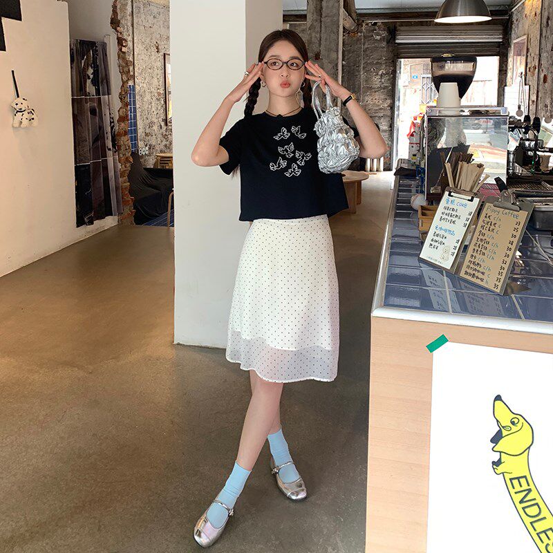 法式复古波点设计感半身裙女春夏高腰显瘦中长款包臀a字裙小个子