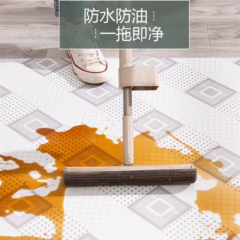 北欧复古花砖 厨房满铺地垫防水防油防滑pvc皮革可擦洗 定制裁剪