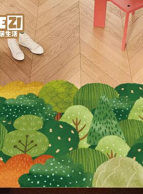 新款森系入户门地垫丝圈家用卡通脚垫进门耐脏刮泥防滑可裁剪地毯