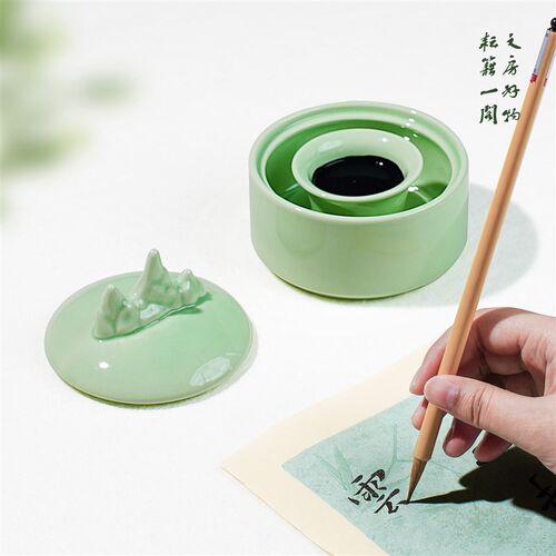 火锅砚台带盖书法专用墨池毛笔墨汁文房四宝不干墨笔山墨碟墨砚