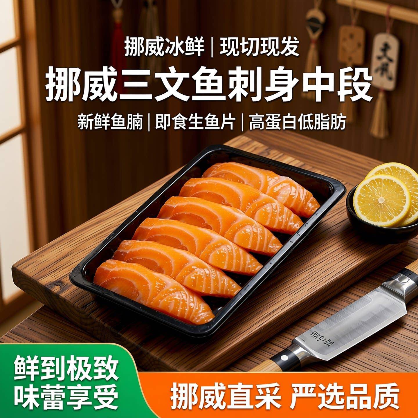 掬芥gb10136挪威/皇冠法罗鲑鱼新鲜刺身大西洋鲑中段生鱼片