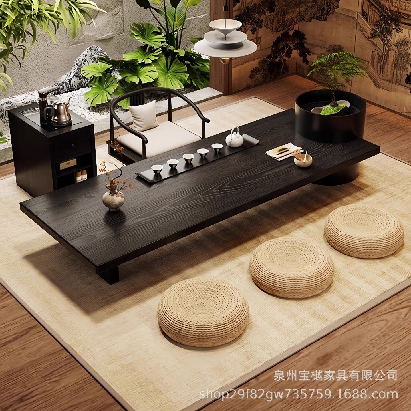 实木榻榻米茶桌椅组合现代简约客厅家用茶台茶几日式办公室泡茶桌图片