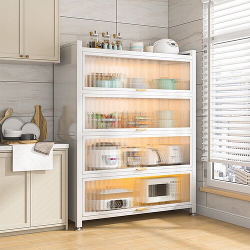 厨房家用多层落地置物柜多功能微波炉锅具收纳橱柜带门防尘储物柜