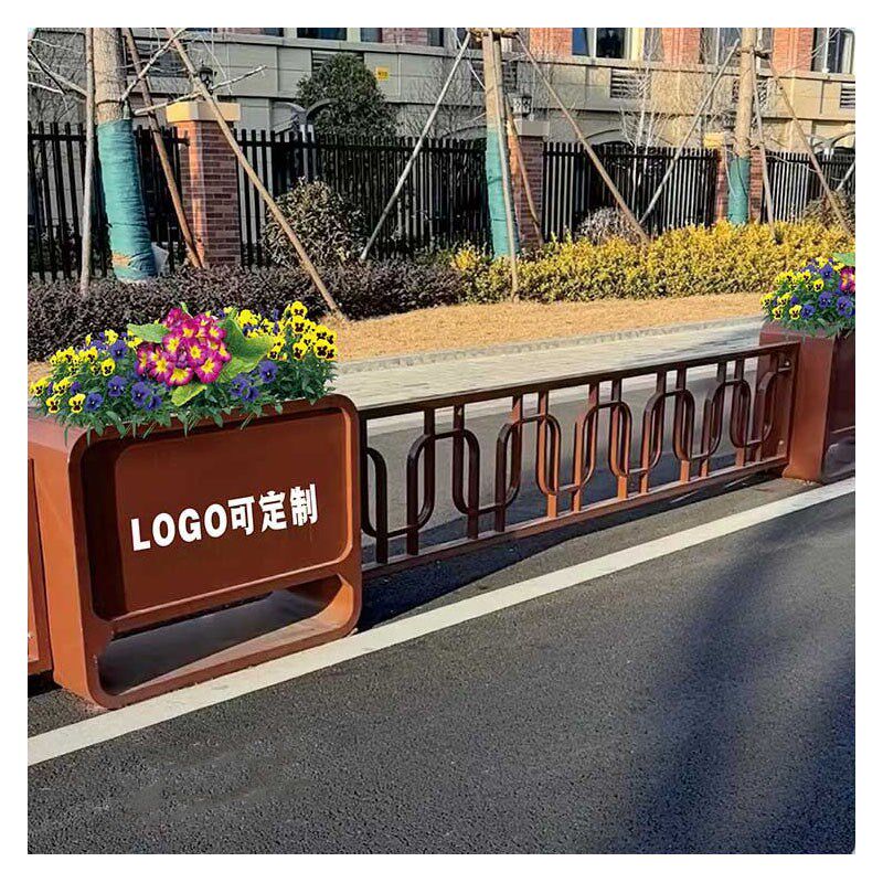 户外花箱圆角商业街外摆围栏隔断室外不锈钢花槽绿化铁艺花坛组合
