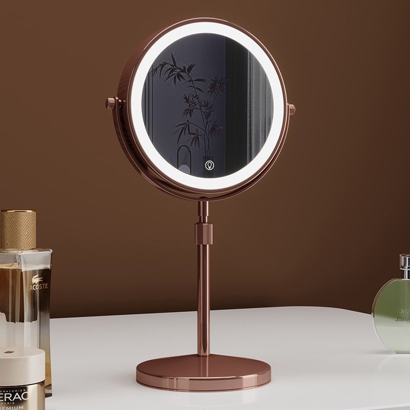 放大镜子化妆镜便携台式桌面led带灯网红高清双面镜3倍可升降旋转