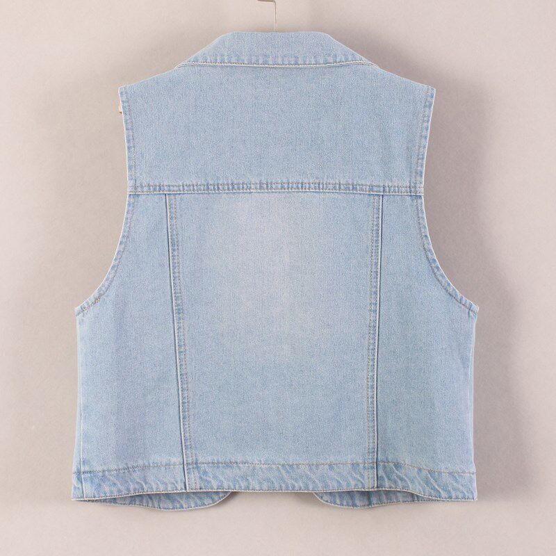 牛仔马甲女短款背心休闲春秋2024夏薄新款无袖外套小外搭连衣裙浅