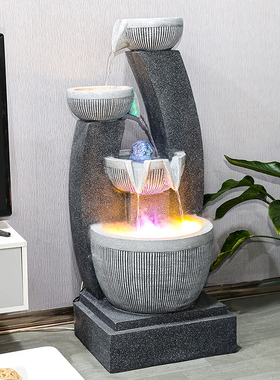 欧式流水喷泉家居客厅室内加湿器电视柜旁落地摆件店铺前台装饰品