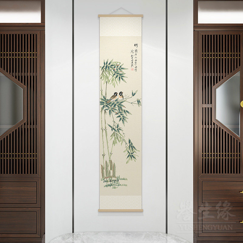 梅兰竹菊新中式挂轴花鸟国画餐厅书房装饰画竖版玄关走廊过道挂画