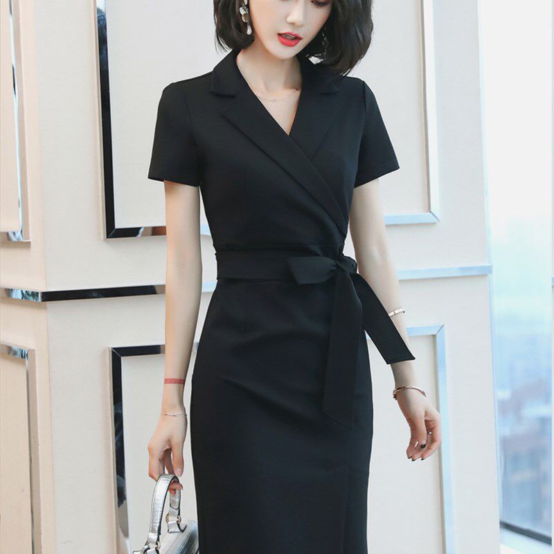 黑色连衣裙女夏季工作服气质女神范职业正装西装裙子高端职场工装