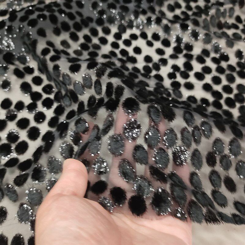 镂空黑点亮丝植绒雪纺纱底布旗袍连衣裙衬衣短袖半身裙面料