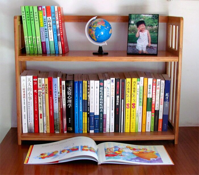 简约两层桌面书架置物架学生简易书柜桌上书架竹多层小型书架新品