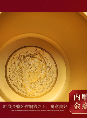 百福铜缸纯黄铜米缸百财聚宝盆摆件客厅家居招聚大号财铜盆存钱罐