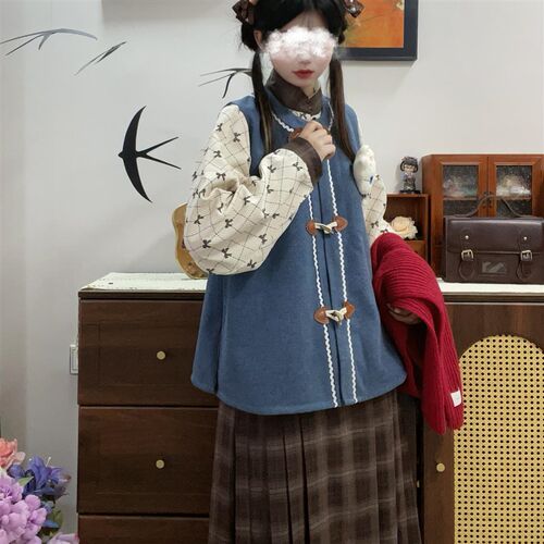 十里七巷 咖啡熊 毛呢灯芯绒短衫比甲三件套松紧马面裙日常汉服女