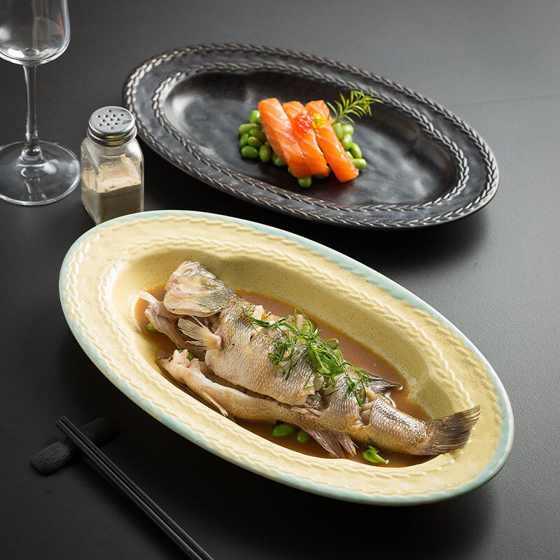 高档酒店餐具高级感蒸肠粉托盘陶瓷家用2025新款意境菜盘蒸鱼盘子