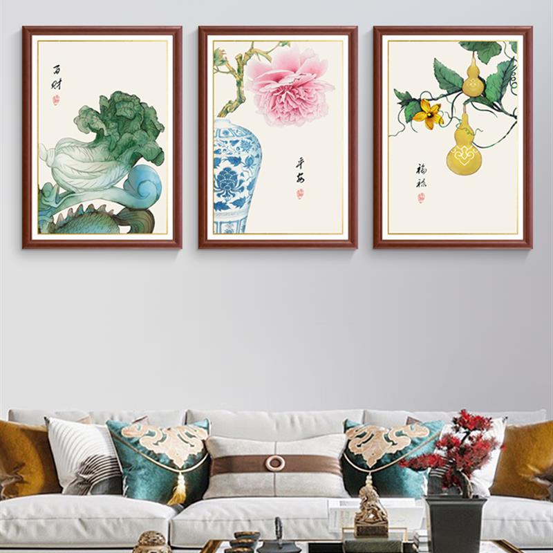 新中式客厅装饰画餐厅挂画沙发背景壁画中国风墙画玄关实木有框画