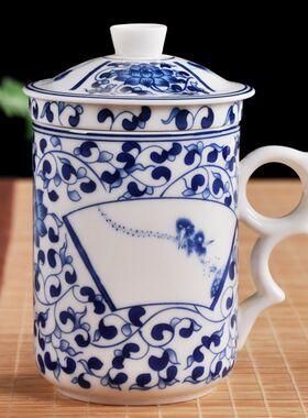 陶瓷三件带内胆泡茶直身杯会议室办公茶杯有过滤带盖水杯定制LOGO