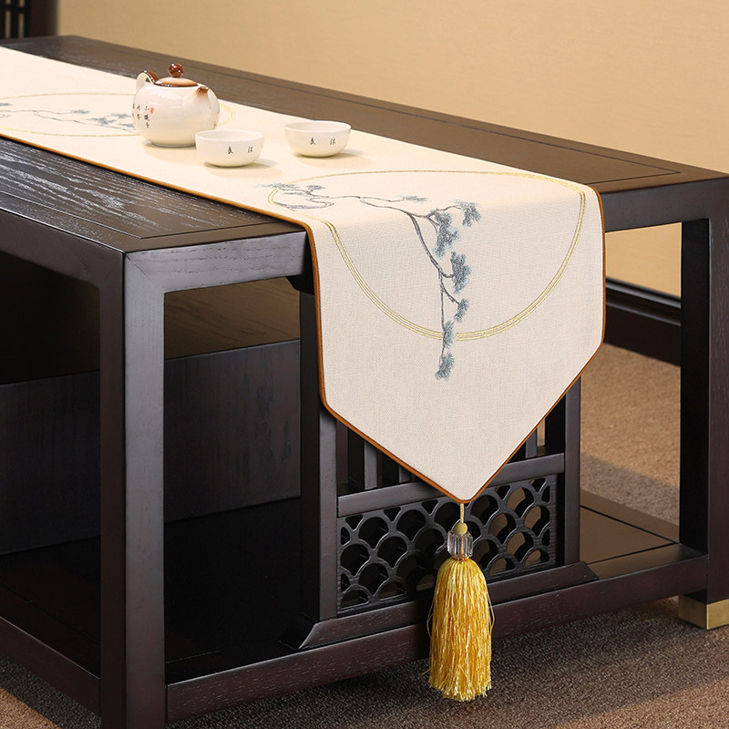 新中式桌旗禅意茶席茶台布艺长条茶几桌布茶桌电视柜垫布红色床旗