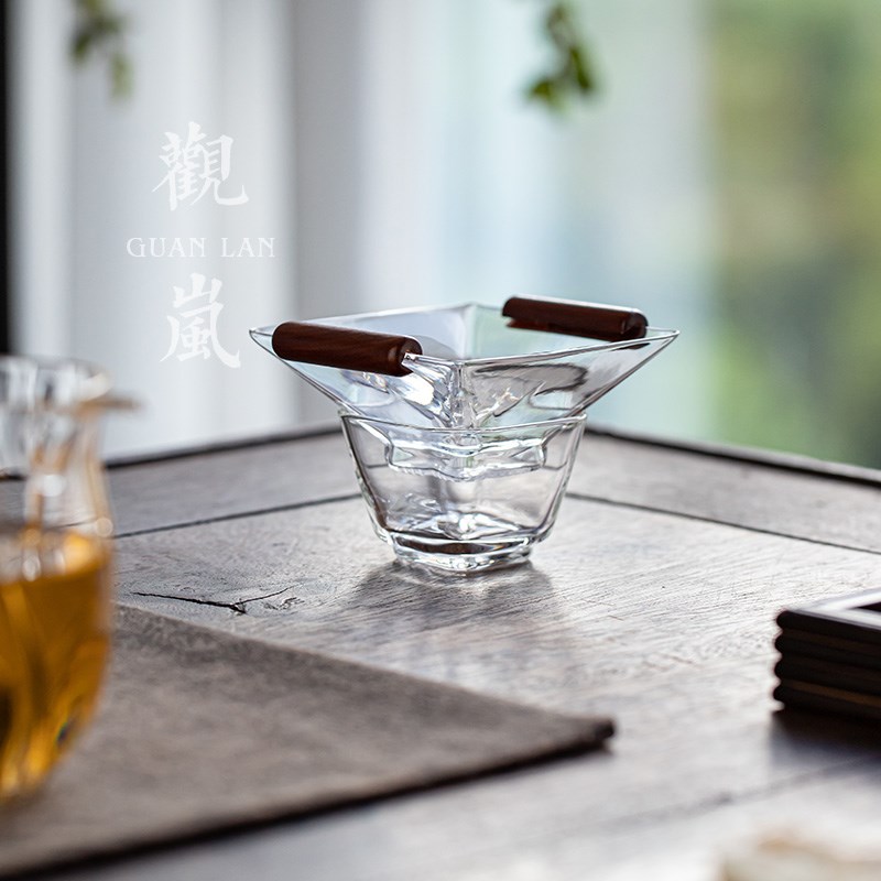 观岚透明四方玻璃茶漏茶滤中式家用泡茶过滤器茶叶滤网茶道零配件