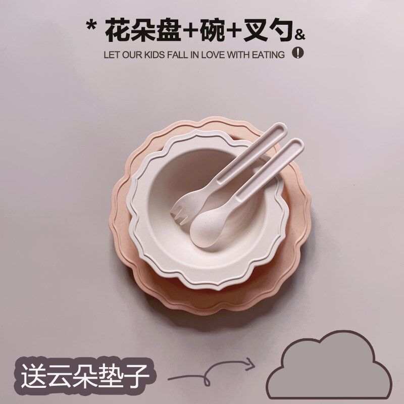 A5材料创意花朵碗辅食花边盘辅食碗餐具叉勺可爱宝宝碗盘套装